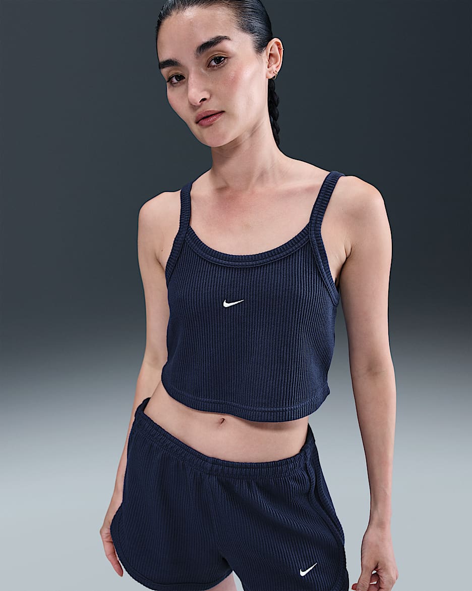 売れ筋商品|||ナイキ Tシャツ レディース トップス CROP TANK - Top - midnight navy/sail Nike Chill Knit Women's Tight Cropped Mini-Rib Tank Top